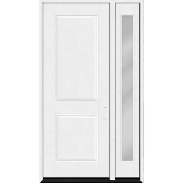 Steves & Sons Regency 53 in. x 96 in. 2P Squaretop LHIS Unfinished White Mahogany Fiberglass Prehung Front Door w/Clear14in. SL 6-9/16
