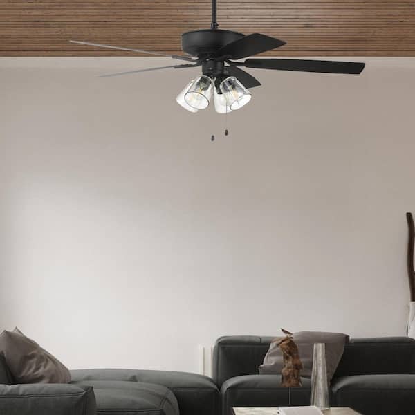 52 in. Flat Black Finish, Flat Black/Grey Wood Blades Angled Mount Standard Ceiling Fan w/ LED Bulb, Glass Included