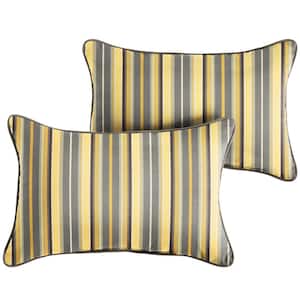Sunbrella Yellow Grey Stripe and Grey Rectangular Outdoor Corded Lumbar Pillows (2-Pack)