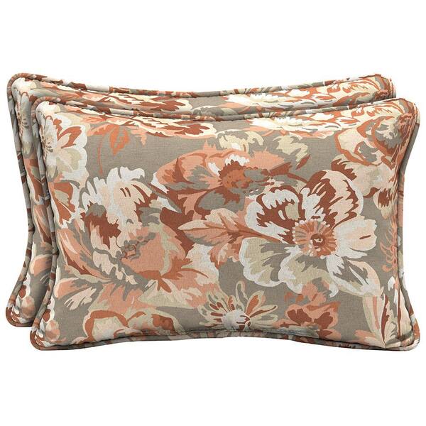 Hampton Bay Terracotta Floral Lumbar Outdoor Pillow (2-Pack)