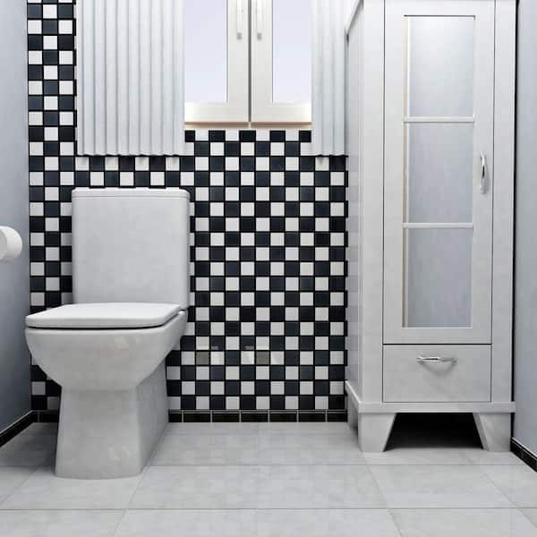 Resultado de imagen de aseo blanco lechada negra  White bathroom tiles,  Tile bathroom, White square tiles