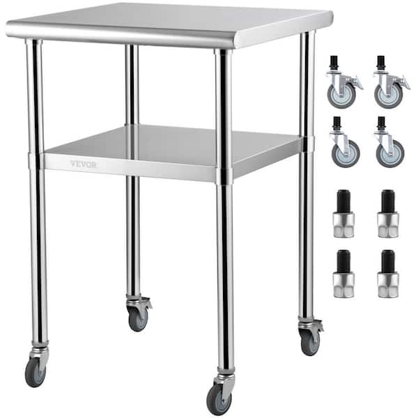 Stainless Steel Prep Table 24 x 24 x 36 in. Heavy Duty Metal Worktable 600 lbs. Load Capacity Kitchen Prep Table,Silver