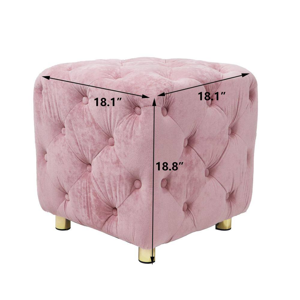 Pink Velvet Tufted Button Round Ottoman Stool