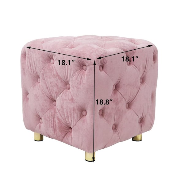 Modern Velvet Foot Stool Ottoman, S-Shaped Ottoman Footstool Vanity Stool,  Upholstered Makeup Chair Under Desk for Living Room, Bedroom, Entryway,  Children's Room and Office, No Assembly, Light Pink 