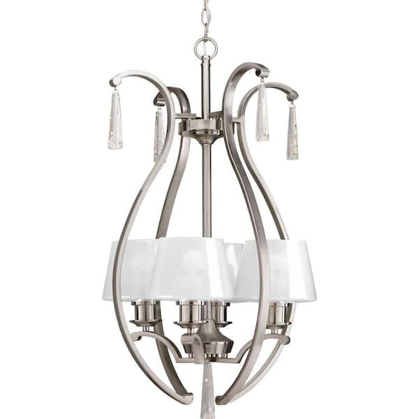 Progress Lighting Dazzle Collection 4-Light Brushed Nickel Foyer Pendant with Ice Glass
