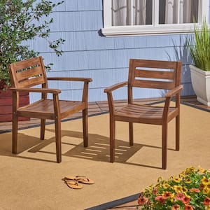 Hugo Dark Brown Slatted Wood Outdoor Patio Dining Chair (2-Pack)