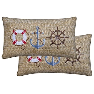 Raffia Sail Away Tan Outdoor Lumbar Toss Pillow (2-Pack)