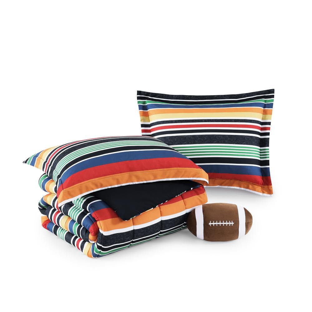 Full Black Multicolor Microfiber Kids Reversible Comforter Set