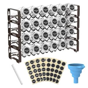 Metal Bronze Freestanding Spice Rack Organizer with 24-Empty Jars 80-Labels and Funnel Complete Set