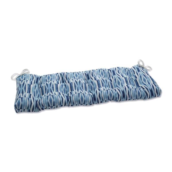 Pillow Perfect Geometric Rectangular Outdoor Bench Cushion in Blue