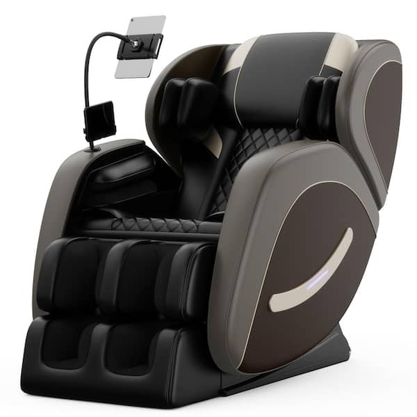 Pilan Grey+Black PU Leather Power Motorized Zero Gravity Reclining Massage Chair, Full Body Air Pressure, Lights