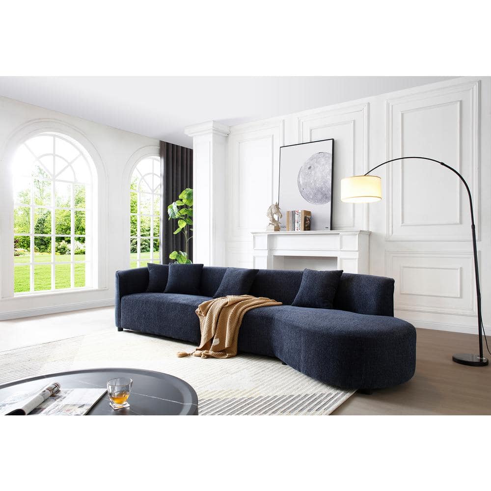 Albany 122 in. 2-piece Chenille Curved Sectional Sofa in Rich Blue