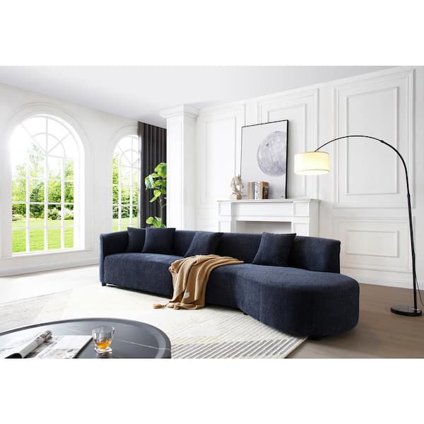 Albany 122 in. 2-piece Chenille Curved Sectional Sofa in Rich Blue
