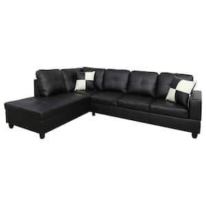 Starhome Living 25 in. W Square Arm 2-Piece Faux Leather L Shaped Sectional Sofa in Black