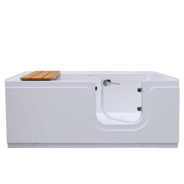Homeward Bath Aquarite 5 ft. Right Drain Freestanding Step-In Bathtub with Waterproof Tempered Glass Tub Door and Bench in White