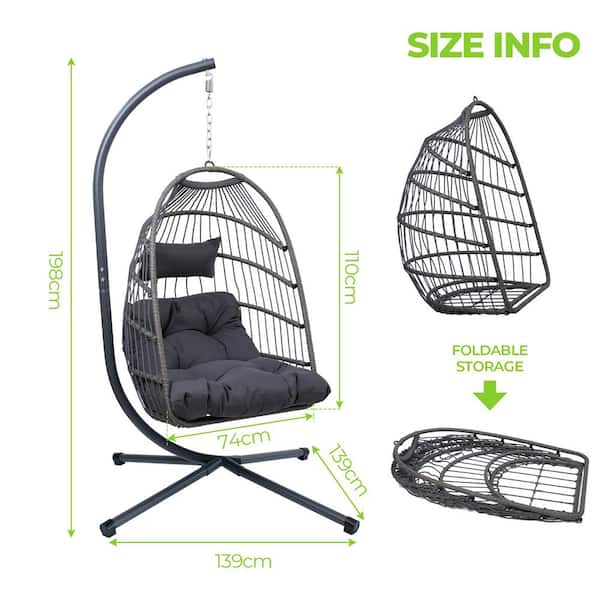 Blisstyle 54.7 in.Seats 1-Person Wicker Patio Swing Outdoor Egg Hanging Chair with Stand