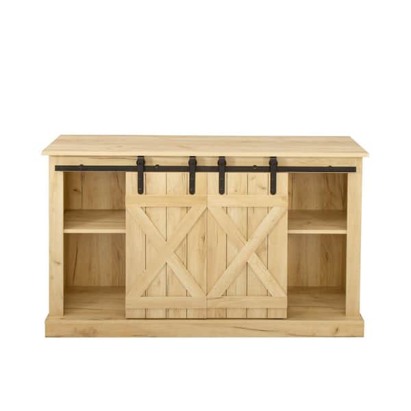 aisword 54 in. Light Brown Farmhouse Sliding Barn Door Ranch Rustic Style TV Stand Up to 65 in.