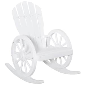 White Adirondack Wood Outdoor Rocking Chair with Slatted Design