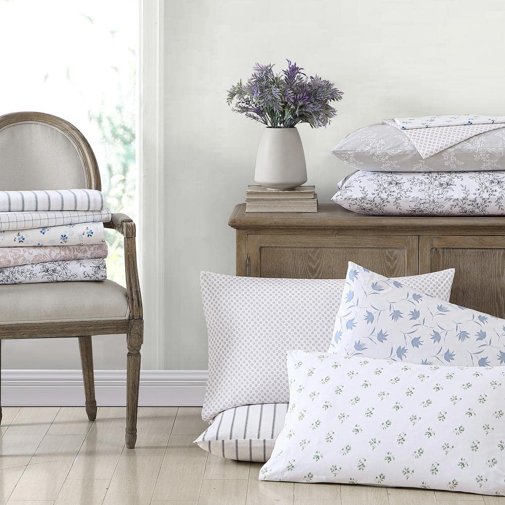 Hawley Floral White Cotton Percale Queen Sheet Set