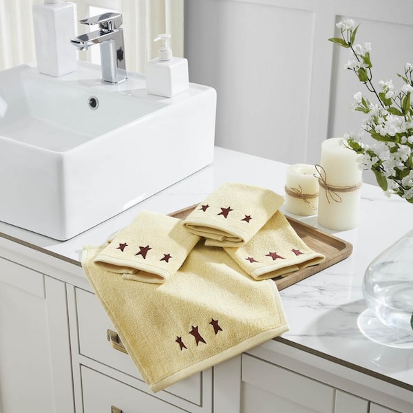 Burgundy Prim Stars Soybean Creme 100% Cotton Washcloth (Set of 4)