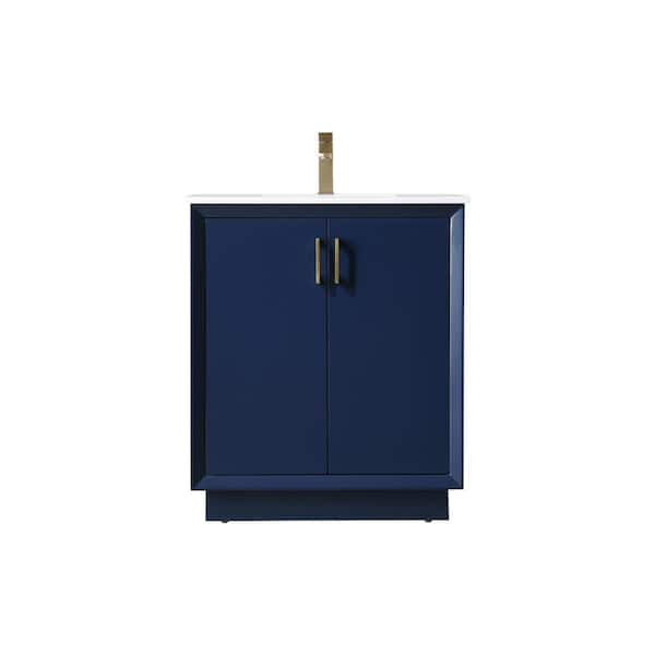 30 in. W x 22 in. D x 35 in. H Bath Vanity in Blue with Calacatta White Engineered Marble Top