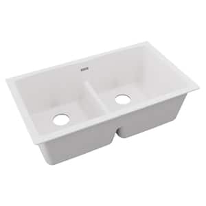 Quartz Classic 33in. Undermount 2 Bowl White Granite/Quartz Composite Sink Only and No Accessories