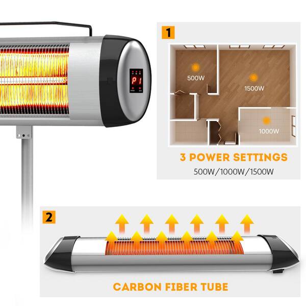 Electric Outdoor Infrared Quartz Portable Space Heater 1500-Watt W/ Tripod/ Wall