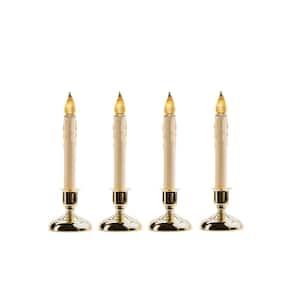 9 in. Battery Operated LED Christmas Candles with Brass Base and Timer (Set of 4)