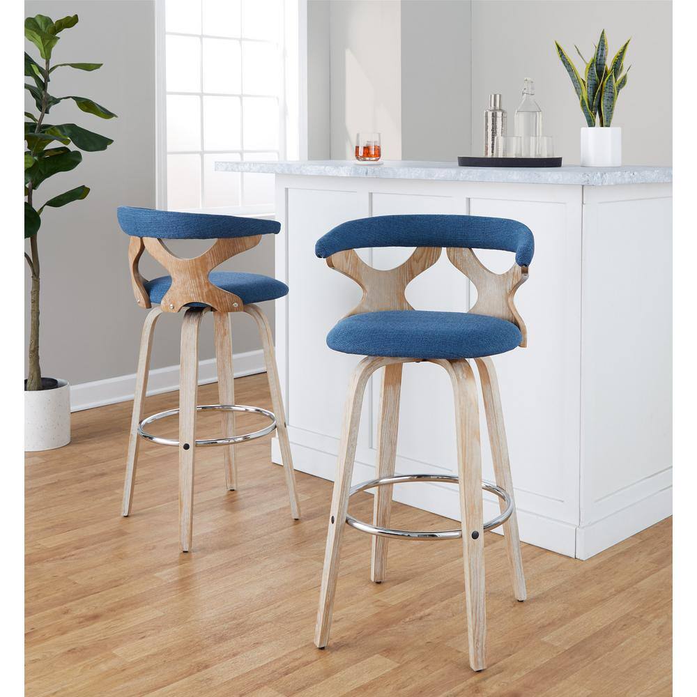 Gardenia Blue Swivel Barstools with Wood and Metal Frame, Set of 2