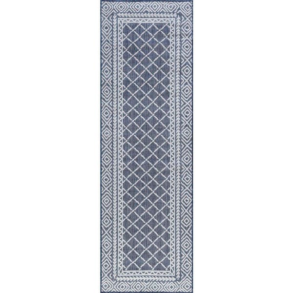 Tayse Rugs Eco Diamond Navy 2 ft. x 8 ft. Indoor/Outdoor Runner Rug