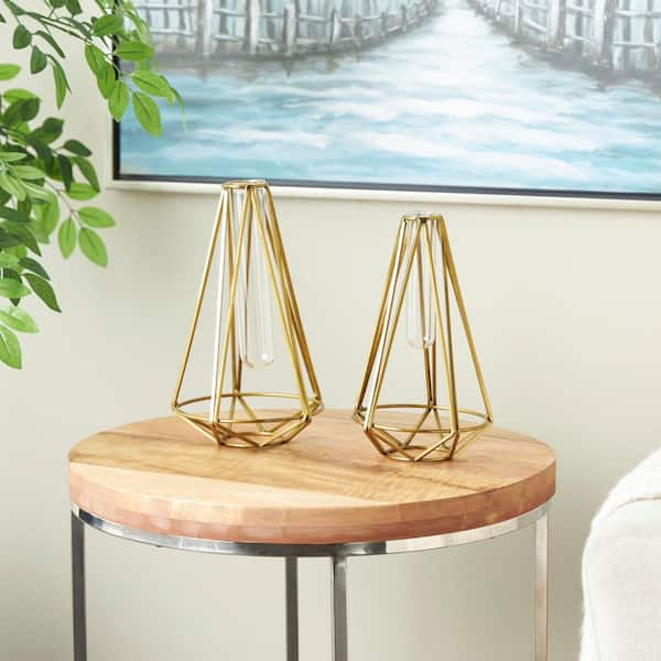 Litton Lane Gold Geometric Test Tube Stainless Steel Decorative Vase (Set of 2)