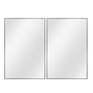 24 in. W x 36 in. H Rectangular Metal Framed Wall Mirrors Set of 2 in Silver