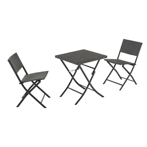 Tenleaf 3-Piece Gray Rattan Square Outdoor Bistro Set