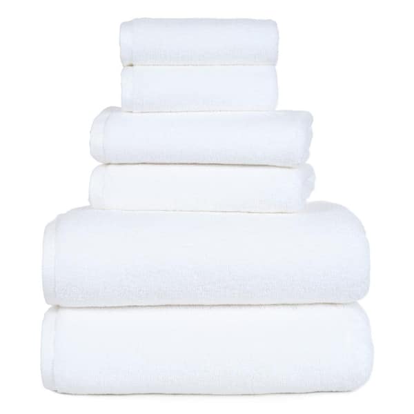 6-Piece Solid White 100% Cotton Bath Towel Set