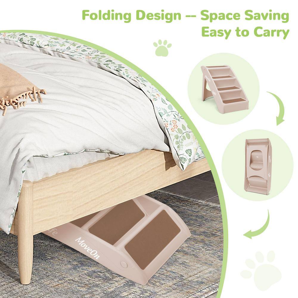 Beige Foldable 4-Step Dog Stairs with Non-Slip Pads