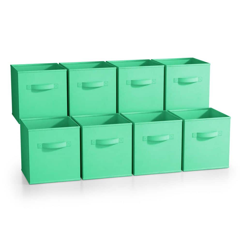 Storage Cubes Handles, Green 10.5 in. W x 11 in. H  Fabric Decorative Baske