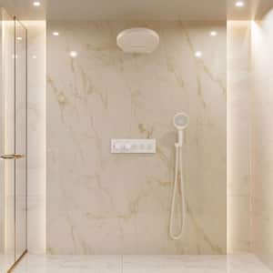 5-Spray 2.5 GPM 16 in. Round Wall Mount Fixed and Handheld Shower Head with Thermostatic Shower System in Matte White