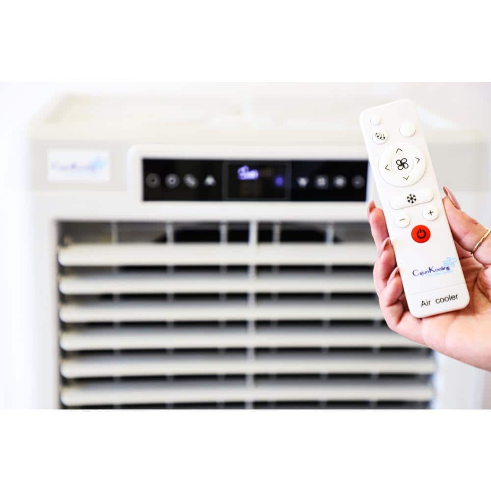 Portable White and Gray Evaporative Air Cooler with Remote Control