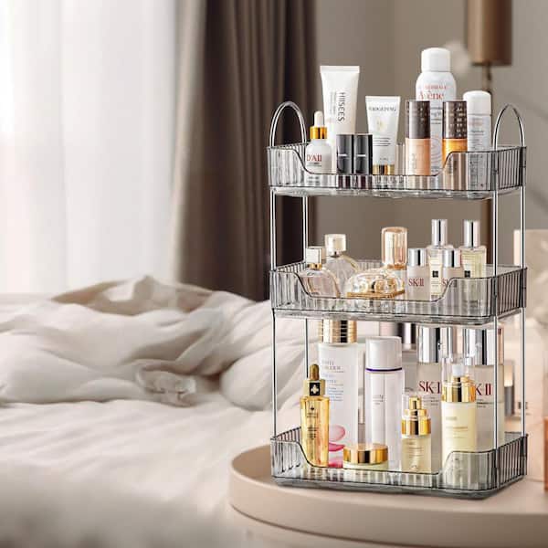 Esepony 3-Tier Bathroom Organizer Countertop Makeup Perfume Tray Skincare Organizer for Bathroom Dresser Vanity, Grey WS147026