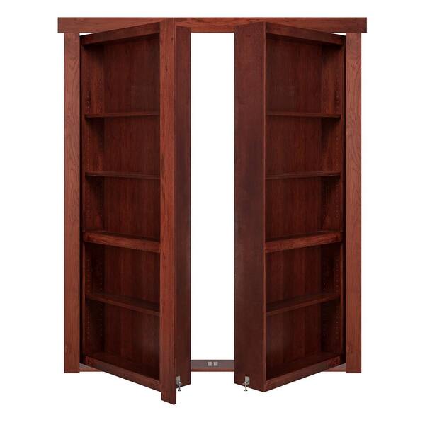 The Murphy Door 72 in. x 80 in. Flush Mount Assembled Hickory Cherry Stained Universal Solid Core Interior French Bookcase Door