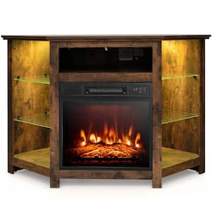 Brown TV Stand Fits TV's up to 50 in. with Led Lights and 18 in. Electric Fireplace