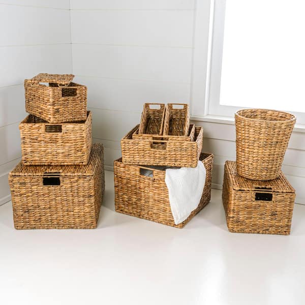 Traditional Assorted Hand-Woven Hyacinth/Iron Baskets, Natural (Set of 10)