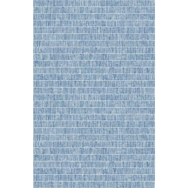 Seabrook Designs 60.75 sq. ft. Pacifico Blue Grass Band Embossed Vinyl Unpasted Wallpaper Roll