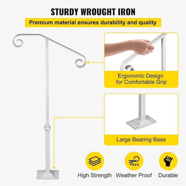 VEVOR Single Post Handrail 38.8 in. H x 20.5 in. W White Wrought Iron Stair Railing Kit Post Mount Step Grab Supports