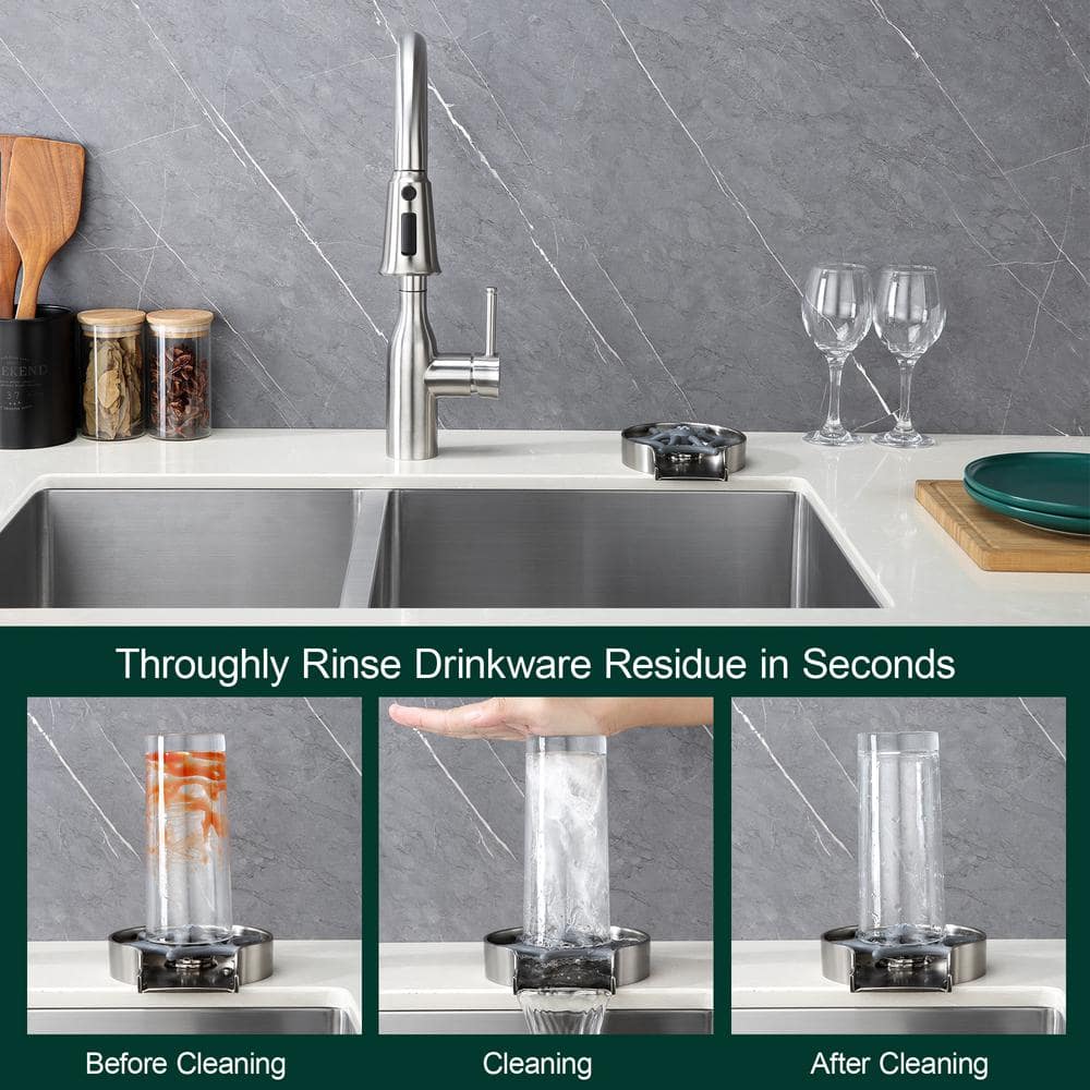 Brushed Nickel Kitchen Sink Glass Rinser with Zinc Alloy Tray