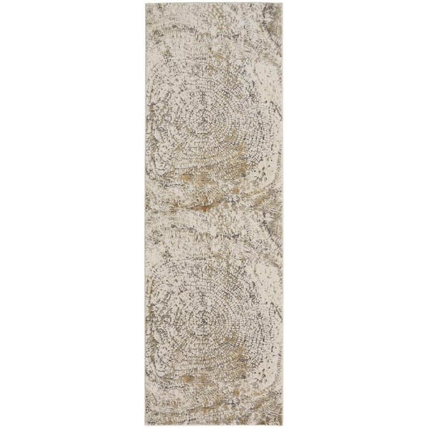 HomeRoots Brown and Ivory Abstract 2 ft. x 8 ft. Runner Rug