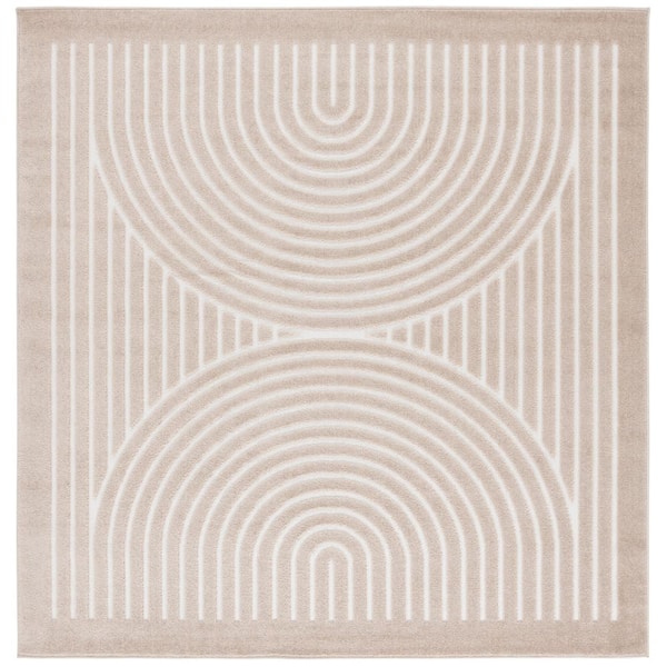 Stella Beige/Ivory 7 ft. x 7 ft. High-Low Arches Border Indoor/Outdoor Square Area Rug