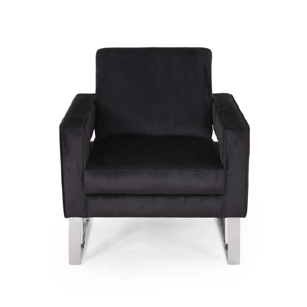 Black Velvet Geometric Club Accent Chair with Stainless Steel Legs