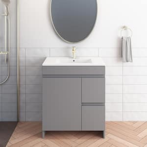 Mace 30 in. W x 18 in. D x 34 in. H Bath Vanity in Gray with White Ceramic Top and Right-Side Drawers