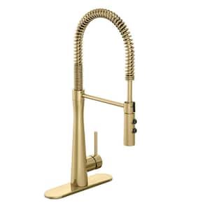 Single-Handle Spring Sprayer Kitchen Faucet with Dual Function Sprayhead in Matte Gold